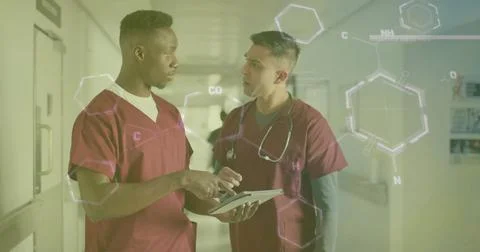 Image of data processing over diverse doctors in hospital 스톡 일러스트
