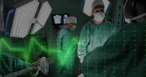 Image of data processing over diverse surgeons in hospital 스톡 일러스트