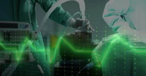 Image of data processing over diverse surgeons in hospital Stock Illustration
