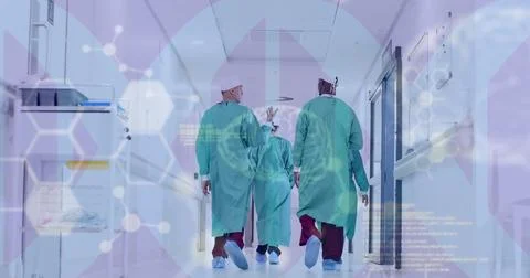 Image of data processing over diverse surgeons in hospital 스톡 일러스트