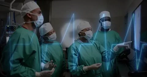 Image of data processing over diverse surgeons in hospital 스톡 일러스트
