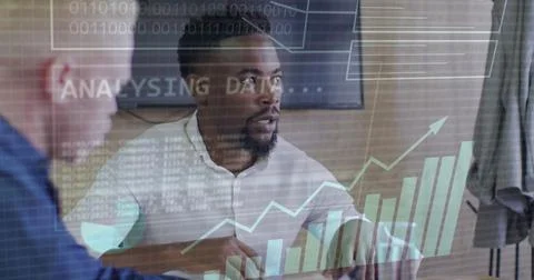 Image of data processing over diverse business people in office 스톡 일러스트