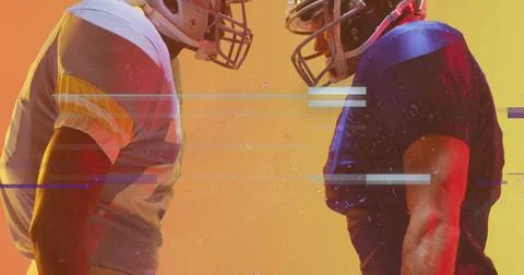Image of data processing over diverse american football players 스톡 일러스트