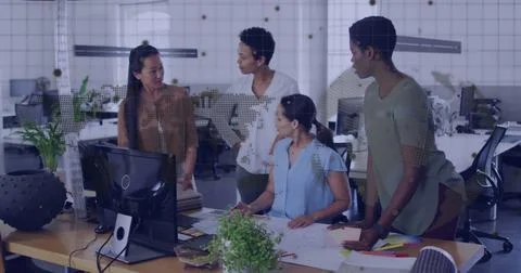 Image of data processing over diverse business people working together Stock Illustration