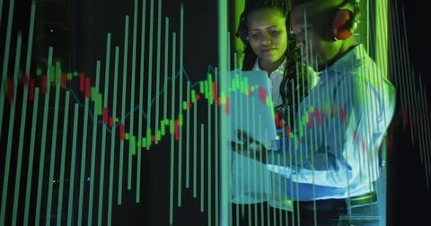 Image of data processing over diverse it engineers by computer servers Stock Photos