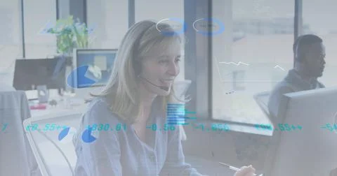 Image of data processing over diverse business people Foto stock