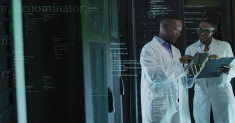 Image of data processing over diverse it engineers and computer servers Stock Photos