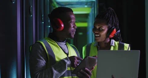 Image of data processing over diverse it engineers and computer servers 写真素材