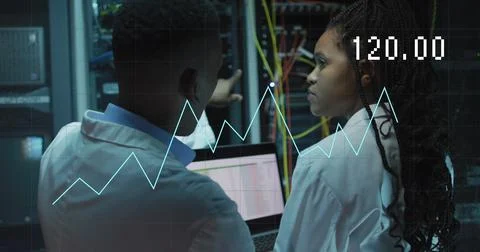 Image of data processing over diverse it engineers and computer servers Stock Photos