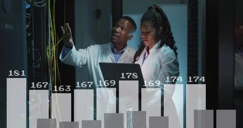 Image of data processing over diverse it engineers and computer servers Stock Photos