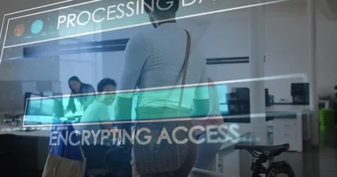 Image of data processing over diverse business people in office Stock Photos