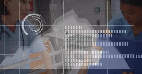 Image of data processing over diverse doctors with patient Foto stock