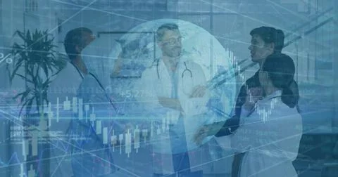 Image of data processing over diverse doctors 写真素材