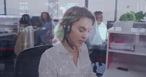 Image of data processing over diverse business people in office Stock Photos