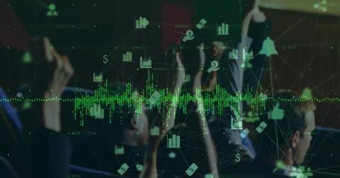 Image of data processing over diverse business people at meeting 写真素材