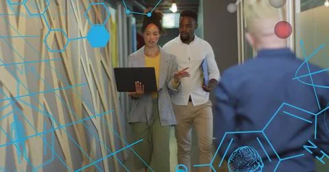 Image of data processing over diverse business people Stockfoto's