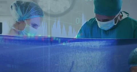 Image of data processing over diverse surgeons Stockfoto's