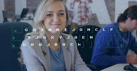 Image of data processing over diverse business people in office Stock Photos