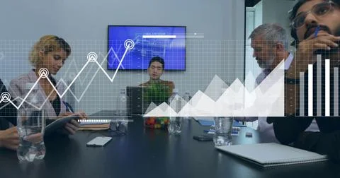 Image of data processing over diverse business people in office Stock Photos