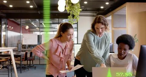 Image of data processing over diverse business people in office 写真素材