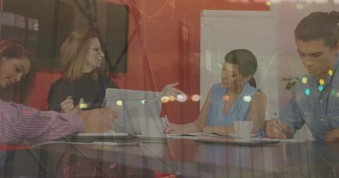 Image of data processing over diverse group of people Stock Photos