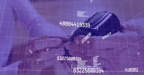 Image of data processing over diverse people paying with credit card 스톡 사진