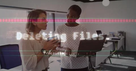 Image of data processing over diverse business people in office 写真素材