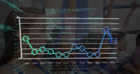 Image of data processing over diverse schoolchildren Foto stock