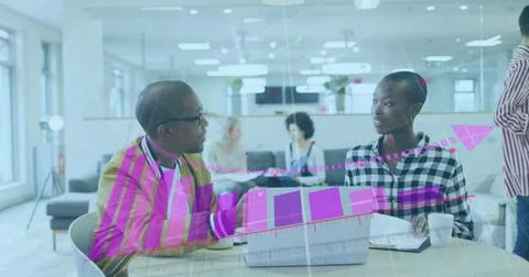 Image of data processing over diverse business people in office Stock Photos