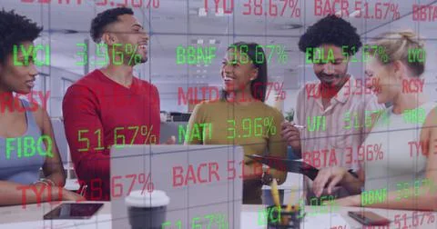 Image of data processing over diverse business people in office Stock Photos