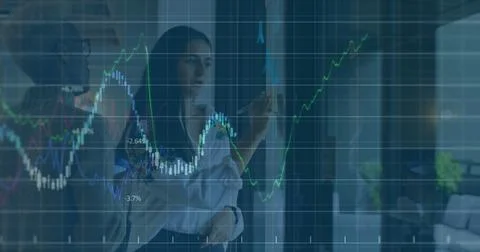 Image of data processing over diverse business people in office Stock Photos