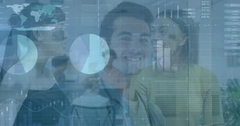 Image of data processing over diverse business people in office Stock Photos