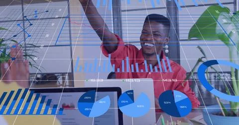 Image of data processing over diverse business people in office Stock Photos