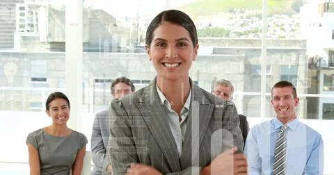 Image of data processing over diverse business people at office Stock Photos
