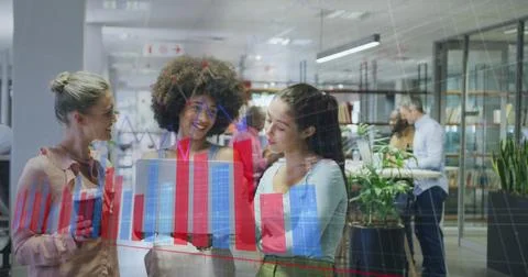 Image of data processing over diverse business people in office Stock Photos