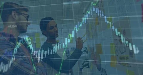 Image of data processing over diverse business people in office Stock Photos