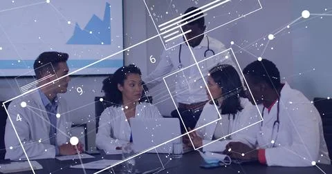 Image of data processing over diverse business people in office Stock Photos