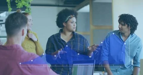 Image of data processing over diverse business people in office Stock Photos