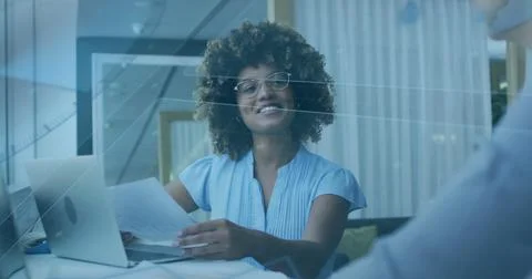 Image of data processing over diverse business people in office Stock Photos