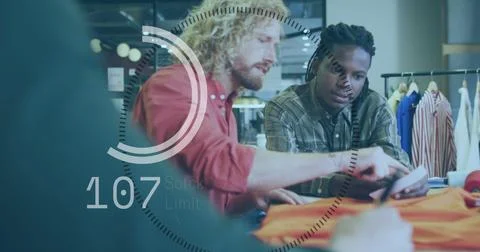 Image of data processing over diverse business people in office Stock Photos