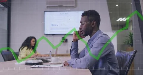 Image of data processing over diverse business people in office Stock Photos