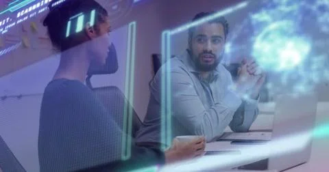 Image of data processing over diverse business people in office Stock Photos