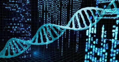 Image of data processing over dna strand Stock Illustration