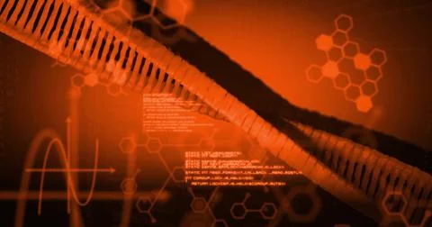 Image of data processing over dna strand and chemical formula Stock Illustration