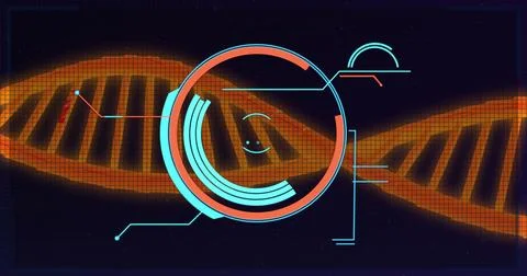 Image of data processing over dna strand on black background 스톡 일러스트