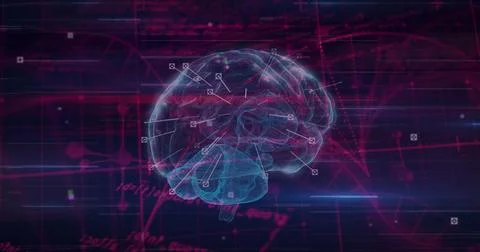 Image of data processing over dna strand and brain Stock Illustration