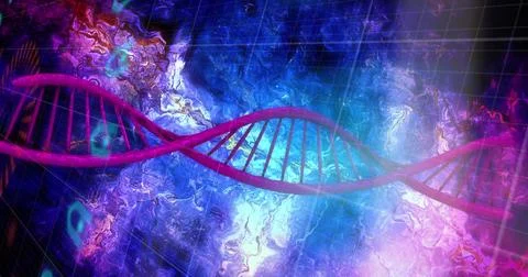 Image of data processing over dna strand Stock Photos