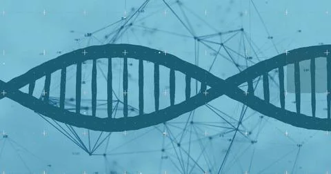 Image of data processing over dna strand Foto stock