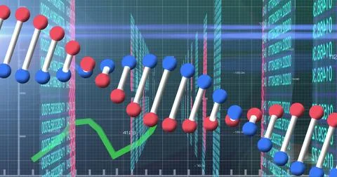 Image of data processing over dna strand Foto stock