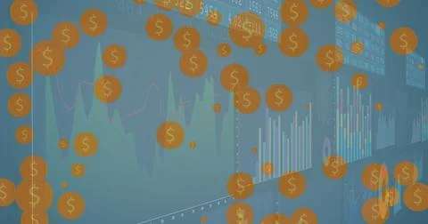 Image of data processing over dollar symbols 库存插图